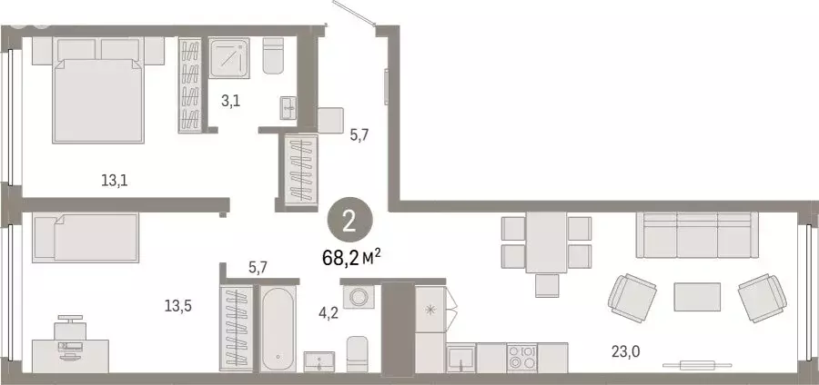 2-комнатная квартира: Екатеринбург, Мраморская улица, 27/2 (68.18 м) - Фото 1