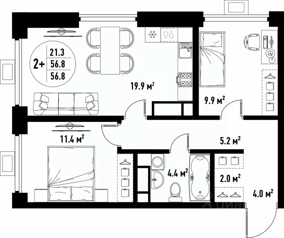 3-к кв. Астраханская область, Астрахань ул. Бэра, 29 (56.8 м) - Фото 2