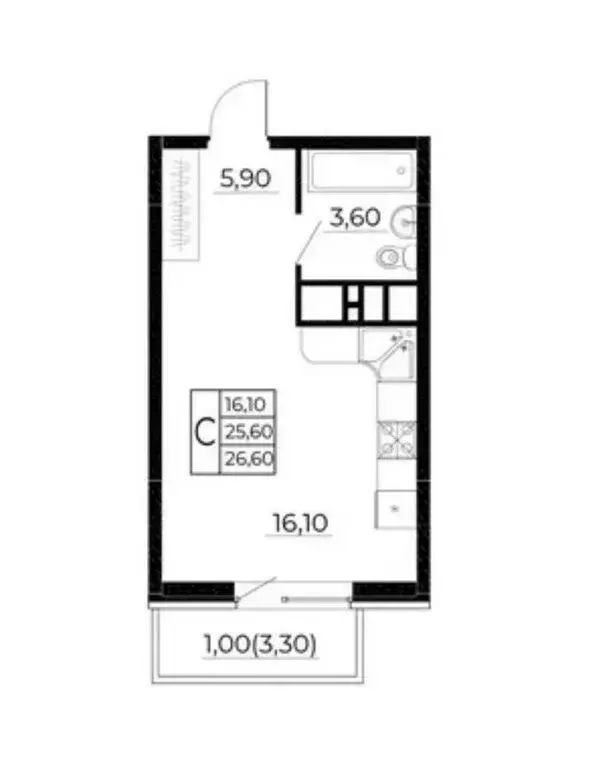 Квартира-студия: Ростов-на-Дону, улица Мечникова, 41/53 (27 м) - Фото 1