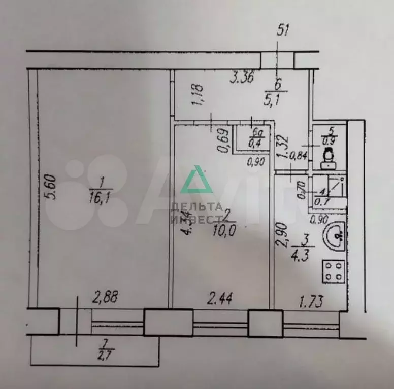 2-к. квартира, 39 м, 3/5 эт. - Фото 0