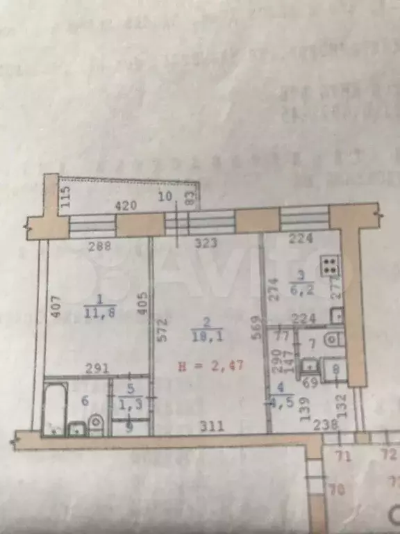 2-к. квартира, 46 м, 6/9 эт. - Фото 0