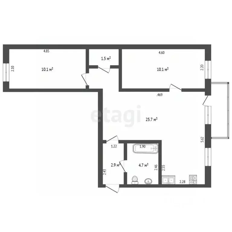 3-к кв. Севастополь ул. Гоголя, 34а (55.8 м) - Фото 2