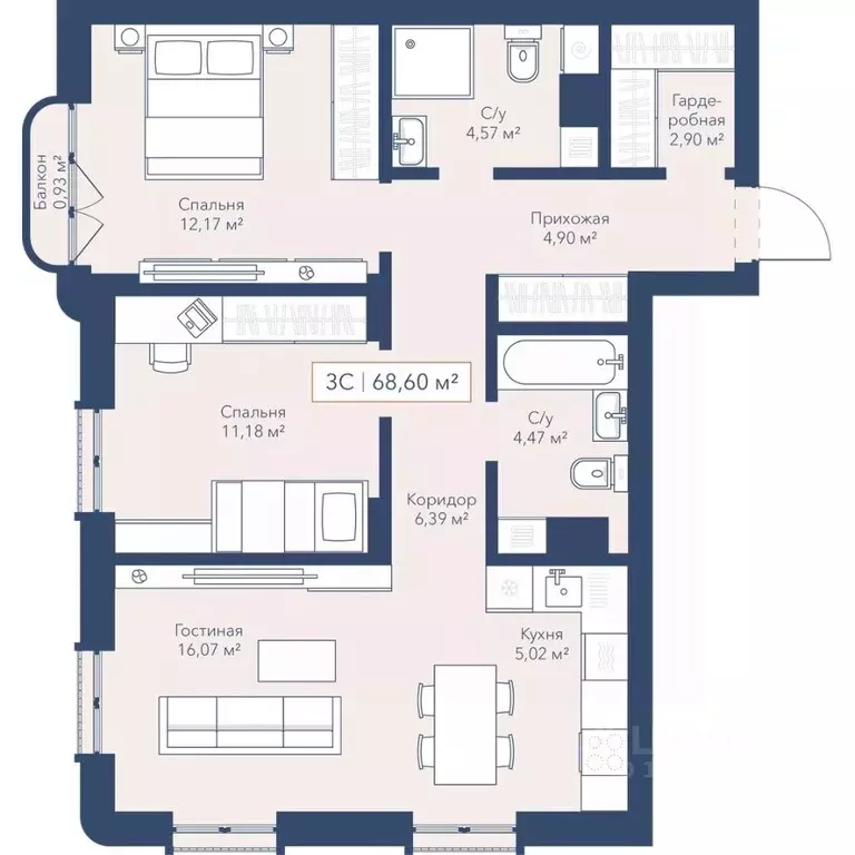 3-к кв. Новосибирская область, Новосибирск ул. Кирова, 115 (68.9 м) - Фото 1