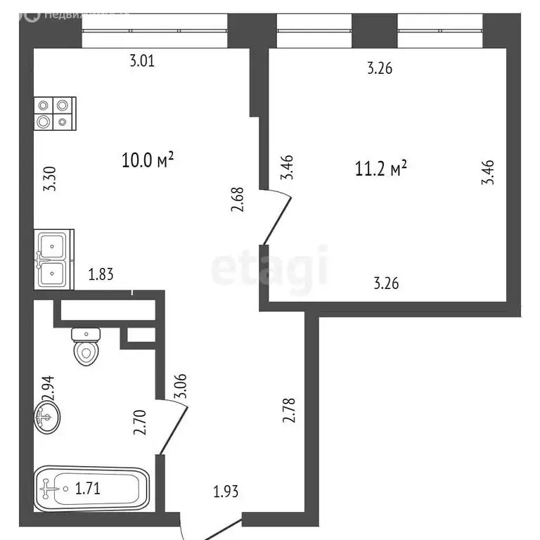 1-комнатная квартира: Тюмень, улица Новосёлов, 105 (31.5 м) - Фото 1