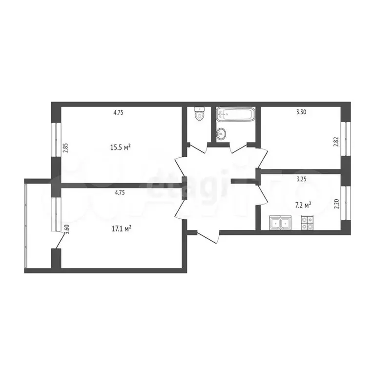 3-к. квартира, 59,9 м, 3/5 эт. - Фото 0