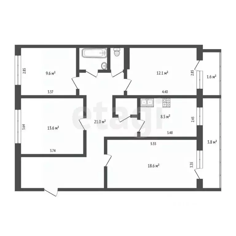 4-к кв. Татарстан, Набережные Челны ул. Шамиля Усманова, 2 (95.0 м) - Фото 2