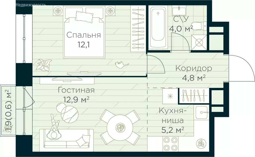 1-комнатная квартира: Уфа, жилой район Глумилино, жилой комплекс Урман ... - Фото 1