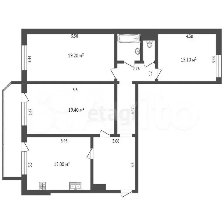 3-к. квартира, 93 м, 2/9 эт. - Фото 0