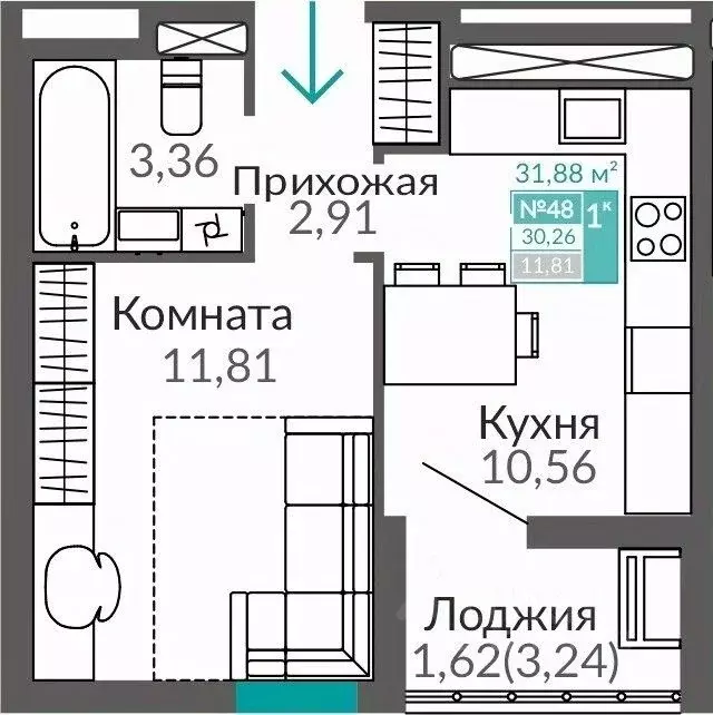 1-к кв. Крым, Симферополь Горизонты жилой комплекс (30.26 м) - Фото 1