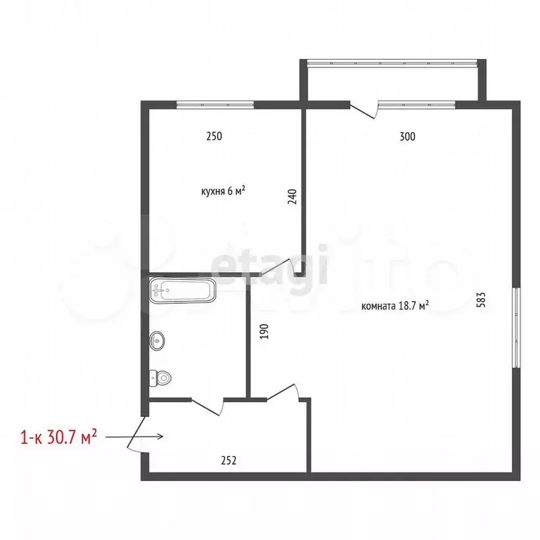 1-к. квартира, 30,7 м, 4/5 эт. - Фото 0