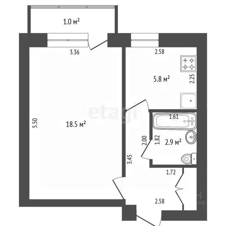 1-к кв. Калининградская область, Калининград ул. Каштановая Аллея, 176 ... - Фото 2