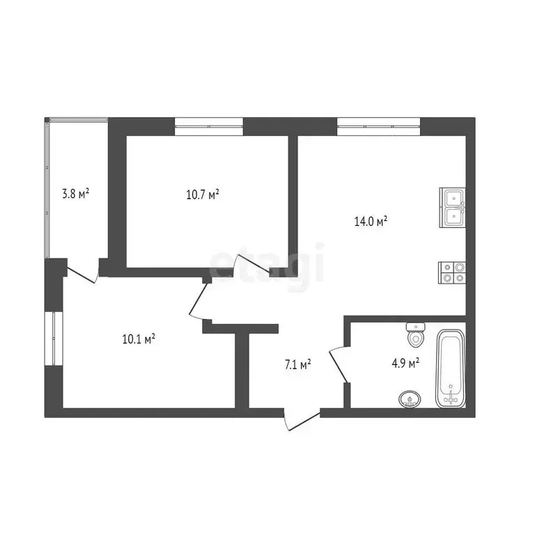 2-комнатная квартира: Тюмень, Новгородская улица, 9Б (51 м) - Фото 1