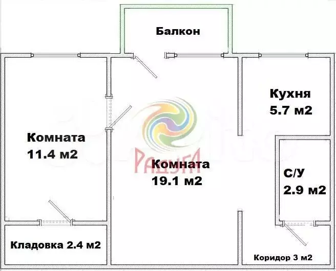 2-к. квартира, 44,5 м, 3/5 эт. - Фото 0