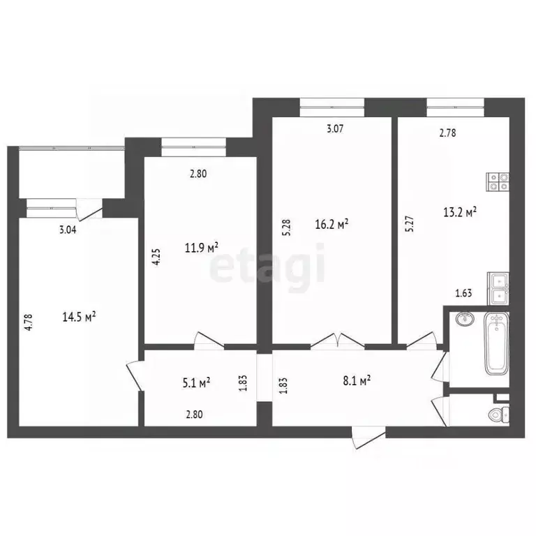3-к кв. Тюменская область, Тюмень Солнечный проезд, 27 (72.7 м) - Фото 1