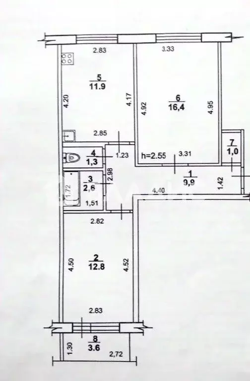 2-к кв. Башкортостан, Стерлитамак ул. Артема, 29 (55.9 м) - Фото 2