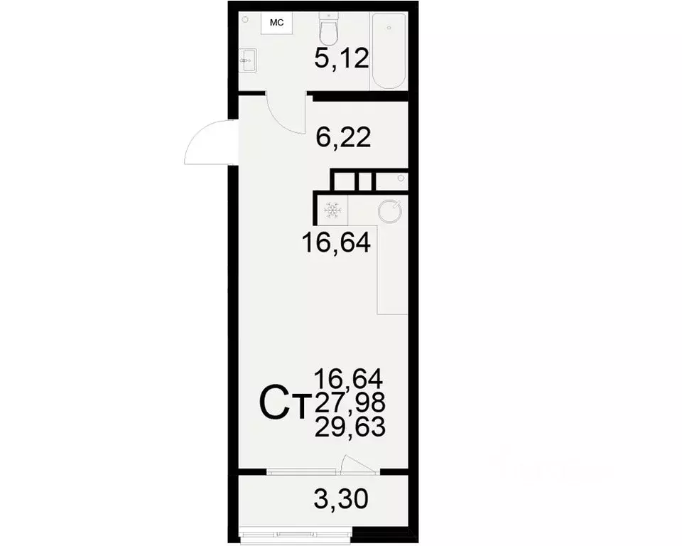 1-к кв. Рязанская область, Рязань ул. Бирюзова (27.98 м) - Фото 0