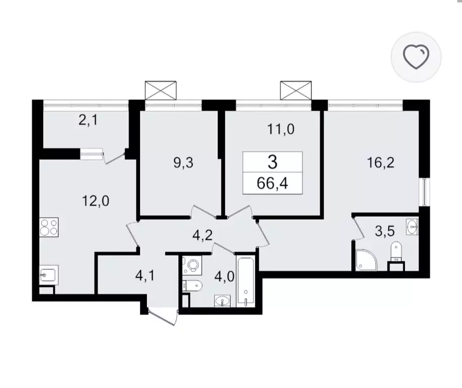 3-комнатная квартира: Всеволожск, Керченская улица, 1к3 (66 м) - Фото 1