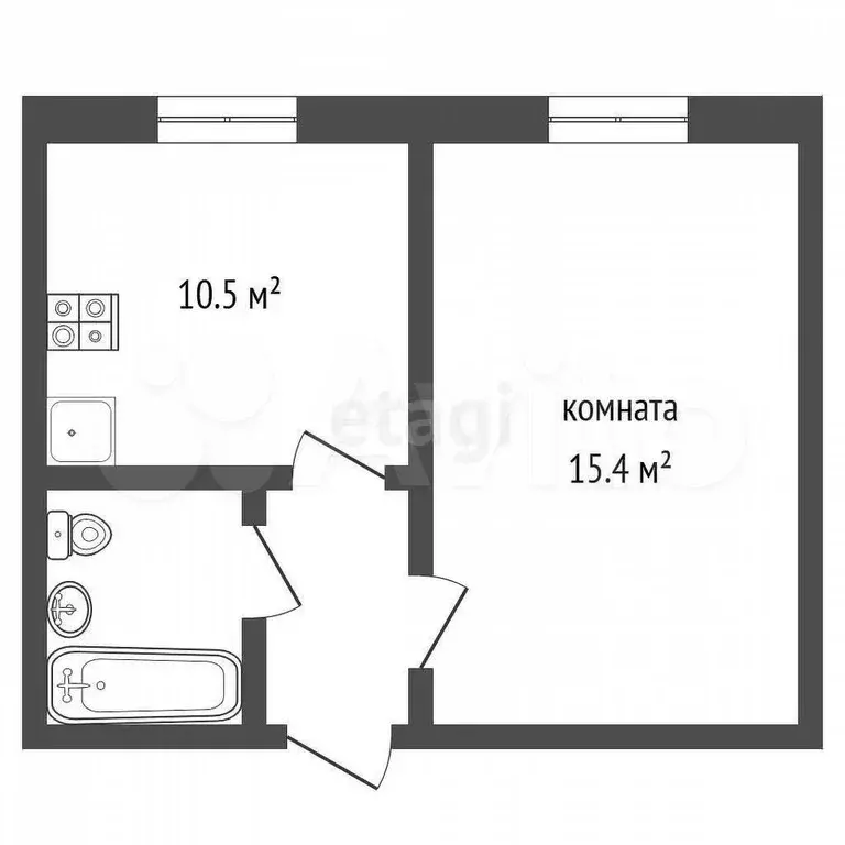 1-к. квартира, 34,8 м, 1/5 эт. - Фото 1