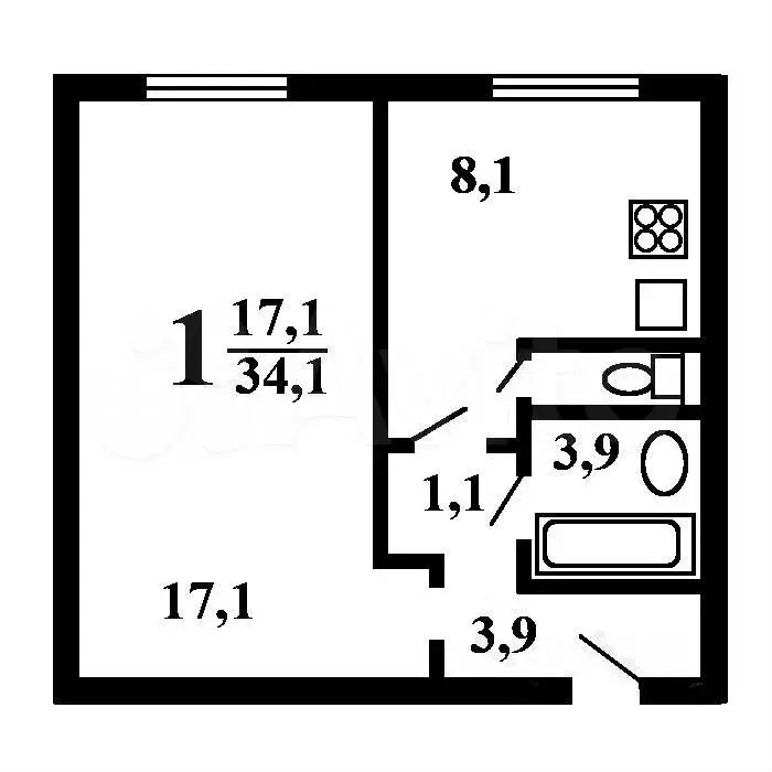 1-к. квартира, 33 м, 7/9 эт. - Фото 0