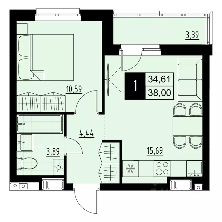 1-к кв. Самарская область, Самара Южное ш., 7А (36.31 м) - Фото 1