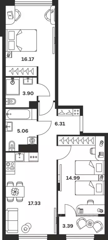 2-к кв. Тульская область, Тула Баташи Парк жилой комплекс (67.15 м) - Фото 1