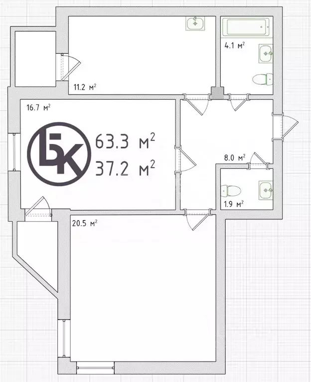 2-к кв. Новосибирская область, Новосибирск ул. Дружбы, 5 (63.3 м) - Фото 1