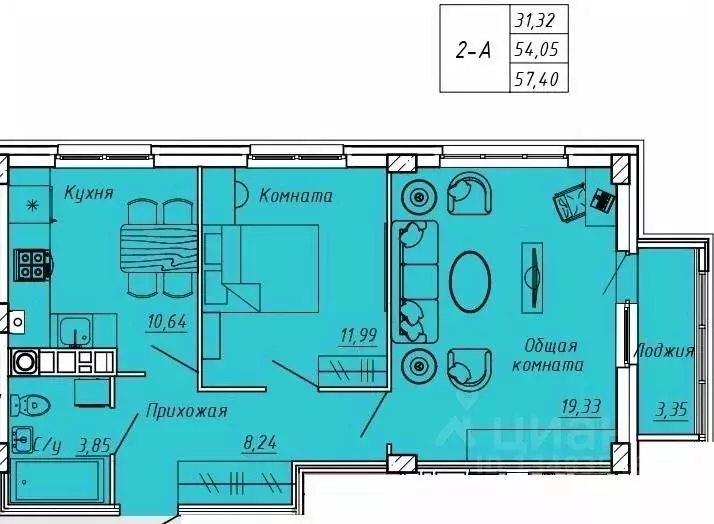 2-к кв. Ивановская область, Иваново Апрельская ул., 95 (57.4 м) - Фото 0