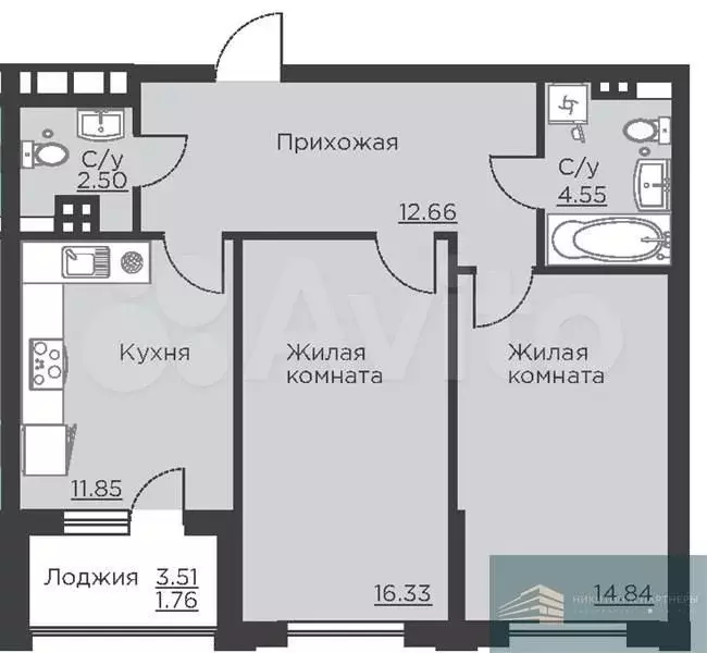 2-к. квартира, 64,5 м, 2/18 эт. - Фото 0