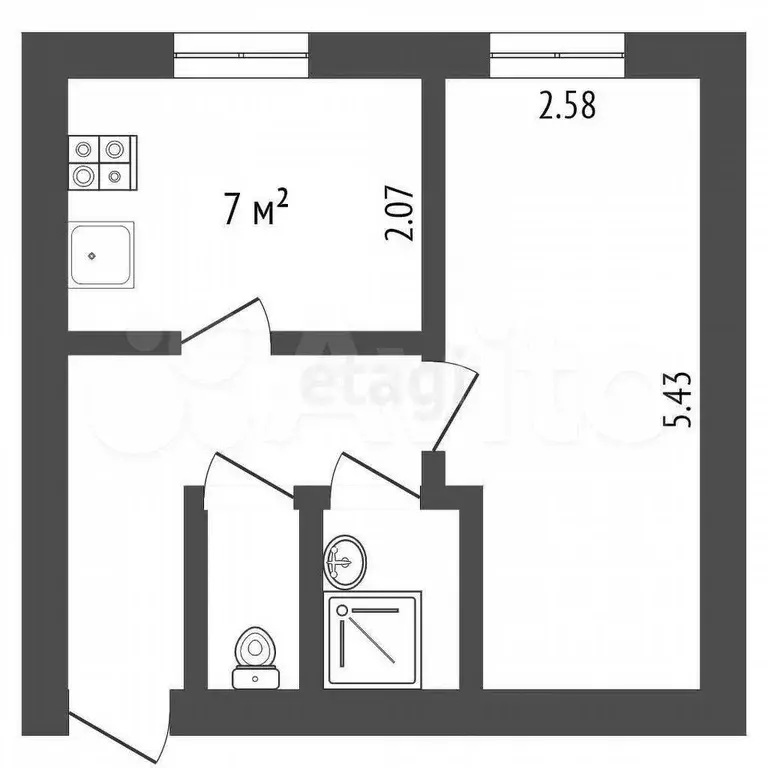 1-к. квартира, 32,4 м, 3/3 эт. - Фото 0