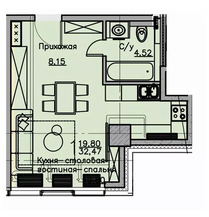 Студия Воронежская область, Воронеж ул. Куколкина, 18 (32.47 м) - Фото 0