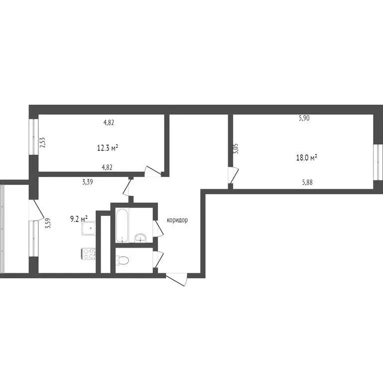 2-комнатная квартира: Белгород, Почтовая улица, 62 (57 м) - Фото 1
