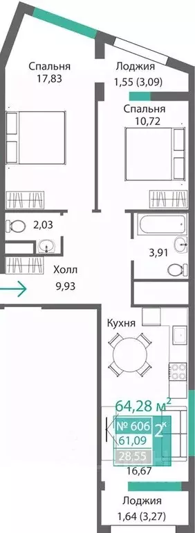2-к кв. Крым, Симферополь Крымская роза мкр,  (64.27 м) - Фото 0