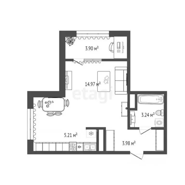 Студия Тюменская область, Тюмень ул. Бориса Прудаева, 7А (31.46 м) - Фото 2