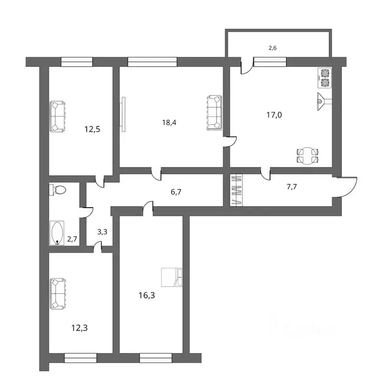 4-к кв. Омская область, Омск ул. 8-я Линия, 198 (98.5 м) - Фото 1