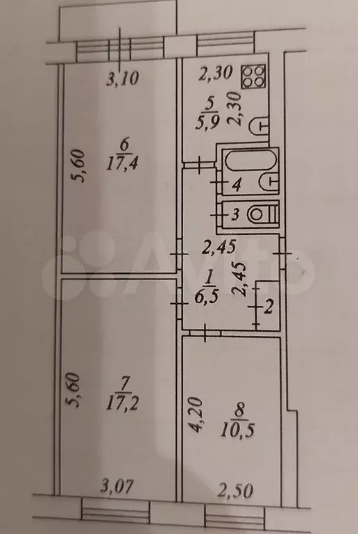 3-к. квартира, 61,6 м, 5/5 эт. - Фото 0