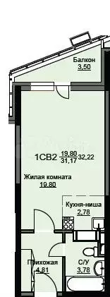 Квартира-студия, 32,5 м, 17/17 эт. - Фото 0