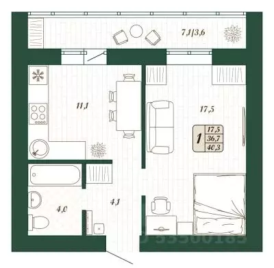 1-к кв. Самарская область, Волжский район, Смышляевка городское ... - Фото 1