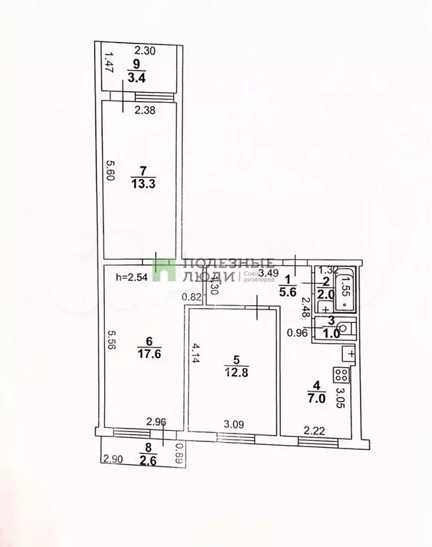 3-к. квартира, 59,3 м, 9/9 эт. - Фото 0