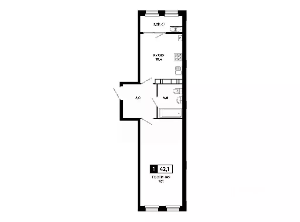 1-к кв. Ставропольский край, Ставрополь ул. Доваторцев, 179В (42.1 м) - Фото 1
