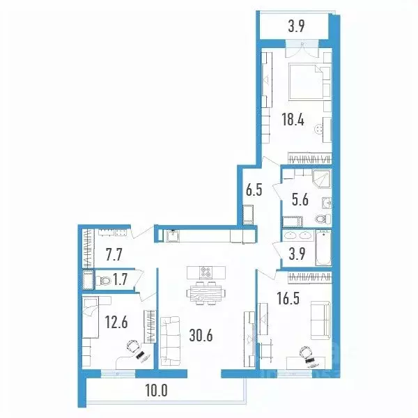 3-к кв. Санкт-Петербург бул. Александра Грина, 2к2 (110.5 м) - Фото 0