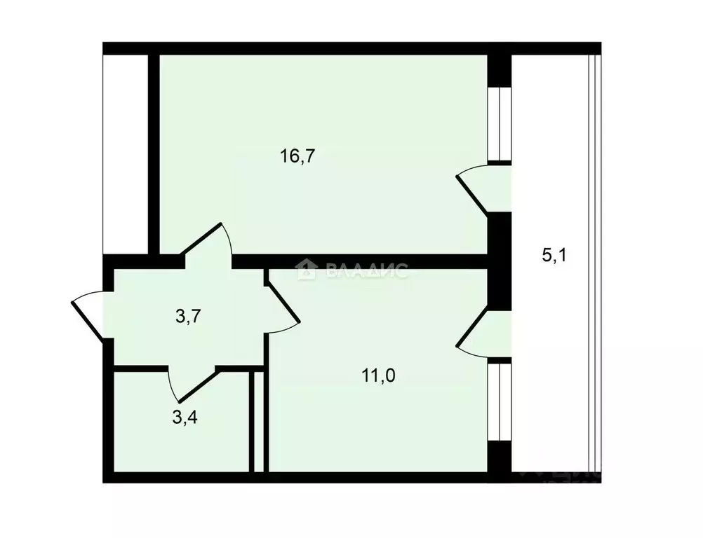 Квартира, 1 комната, 34.79 м - Фото 1