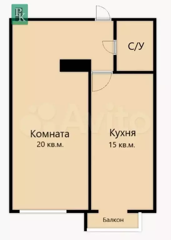 1-к. квартира, 45 м, 3/6 эт. - Фото 0