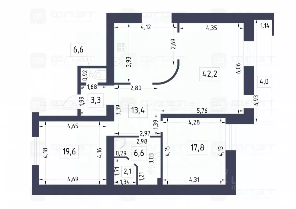 3-к кв. Татарстан, Казань Гвардейская ул., 16б (110.0 м) - Фото 1