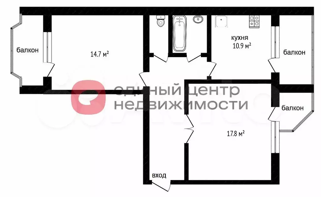 2-к. квартира, 58 м, 3/9 эт. - Фото 0