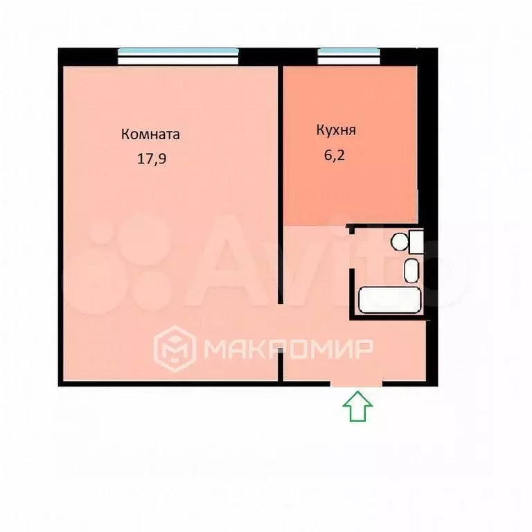 1-к. квартира, 32,7 м, 9/9 эт. - Фото 0