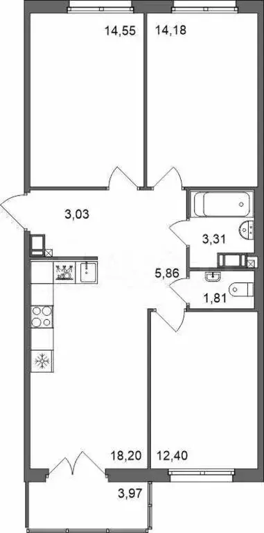 3-к. квартира, 74,5 м, 2/5 эт. - Фото 0