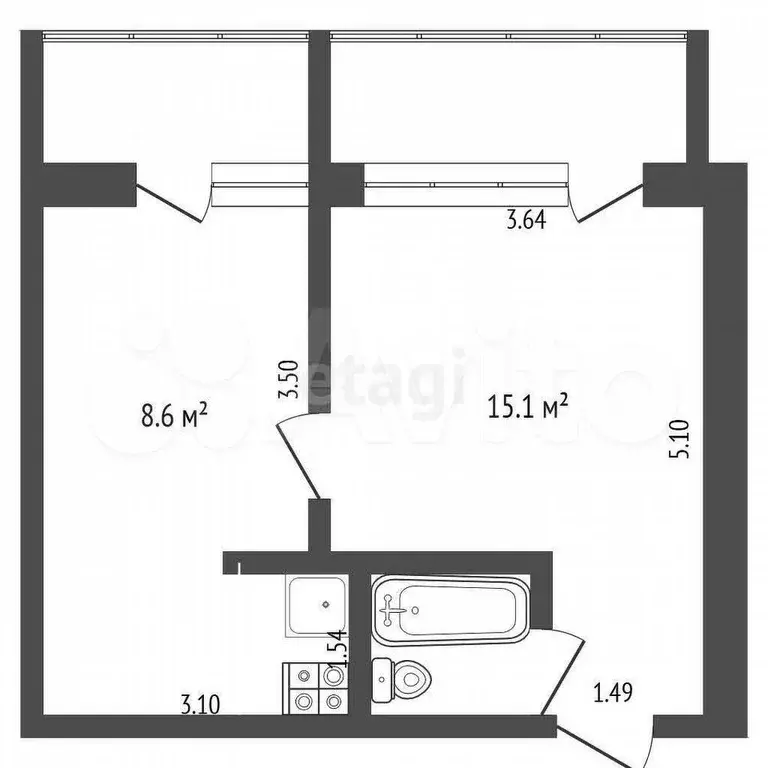 2-к. квартира, 30,5 м, 8/8 эт. - Фото 0
