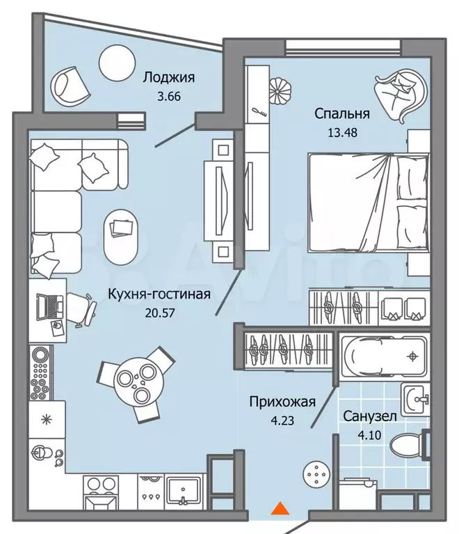 2-к. квартира, 44 м, 3/9 эт. - Фото 0