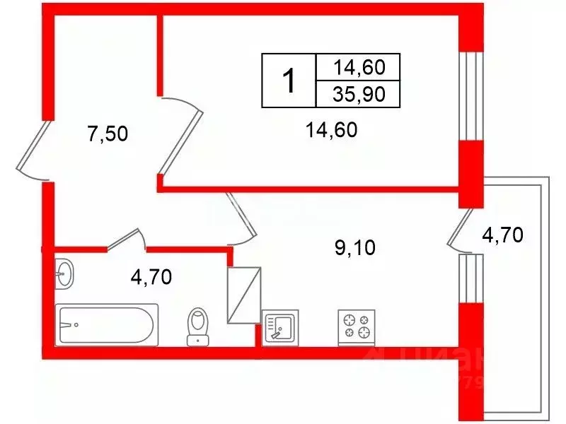1-к кв. Санкт-Петербург Хасанская ул., 10к2 (35.9 м) - Фото 2