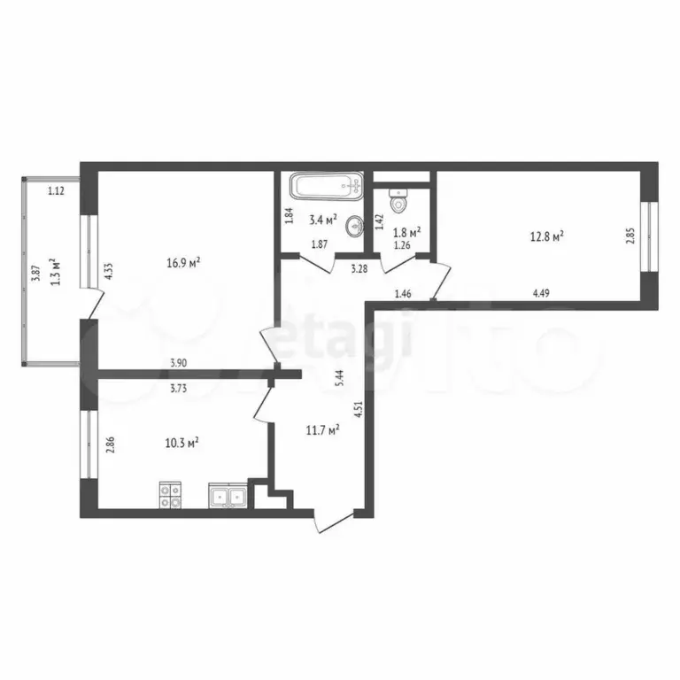 2-к. квартира, 60 м, 4/5 эт. - Фото 0